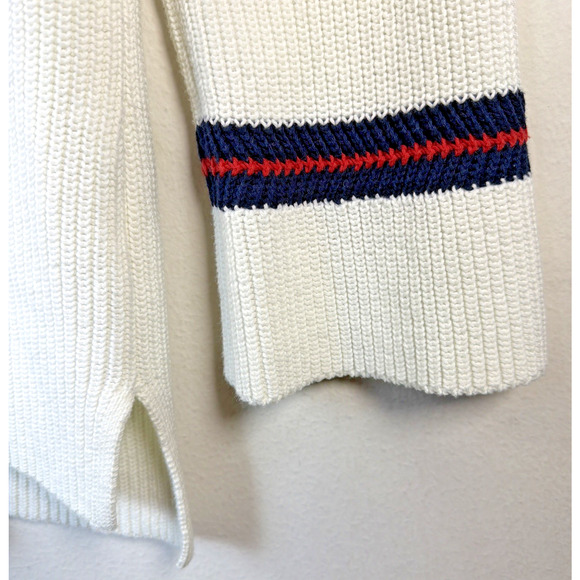 CABI Womens large White V Neck fisherman patriotic preppy sweater style #5639 - Picture 2 of 9